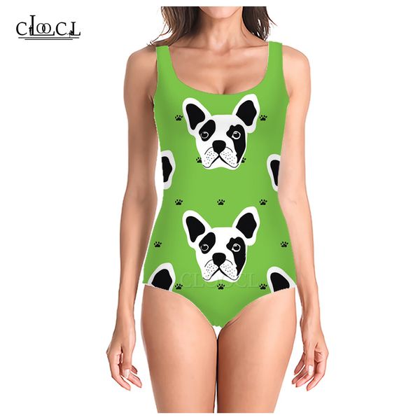 cloocl 2021 summer new french bulldog with flower 3d print sleeveless women swimsuit fashion casual swimsuits beach one piece swimwear, White;black